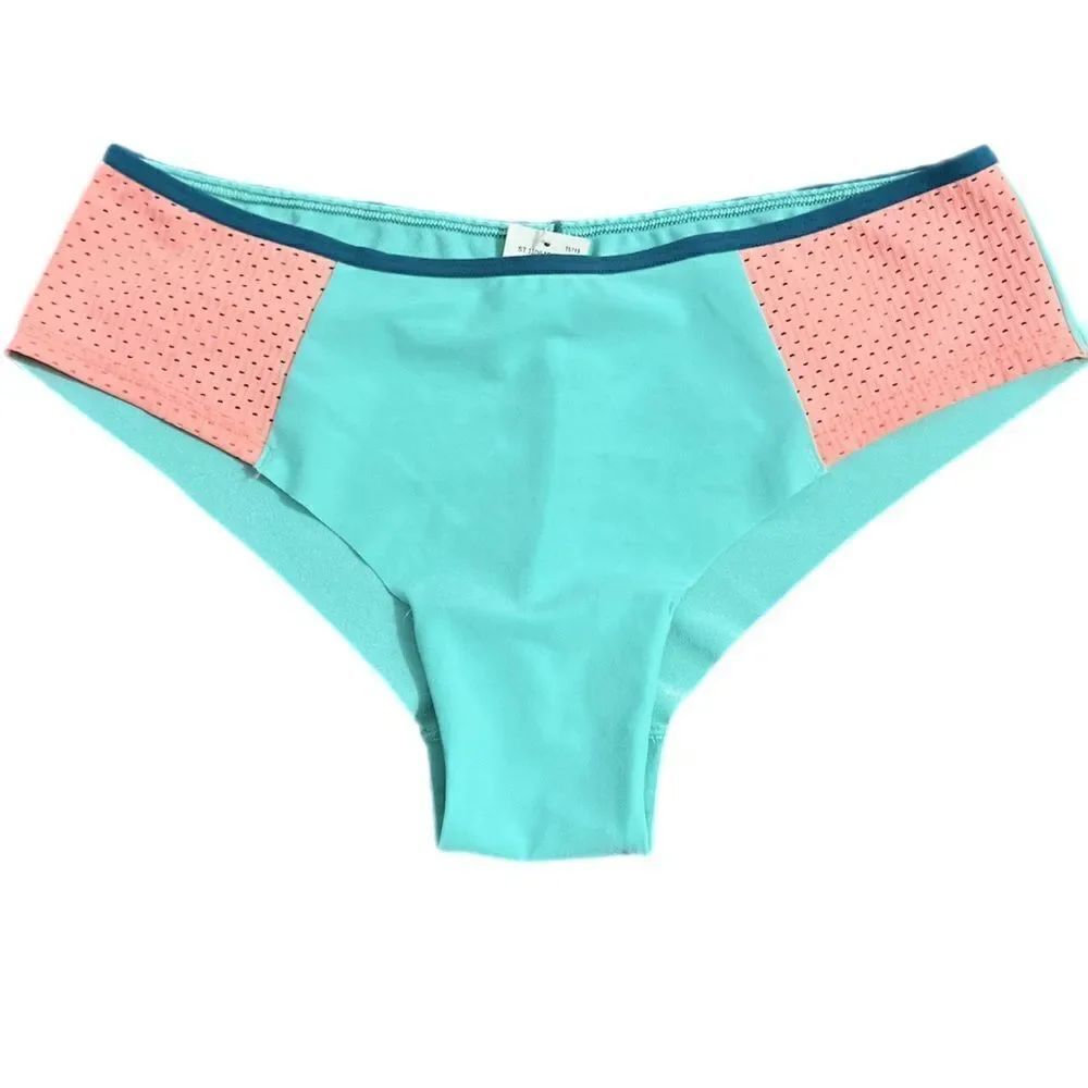 Victorias Secret Pink No Show Supersoft Cheeky panty Mesh Sides green coral M